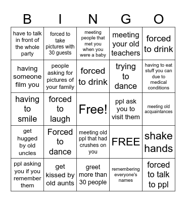 social anxiety party edition bingo Card