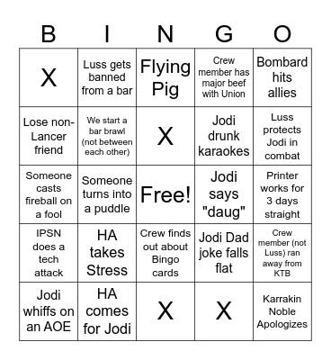 Caruso vs. Luss Life Bingo Card