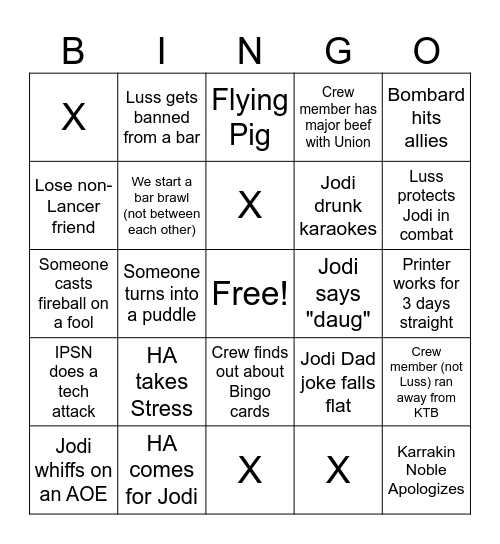 Caruso vs. Luss Life Bingo Card