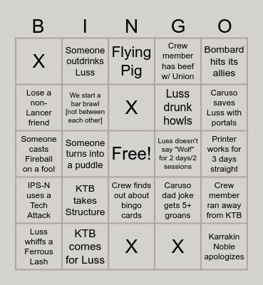 Caruso vs. Luss Life Bingo Card