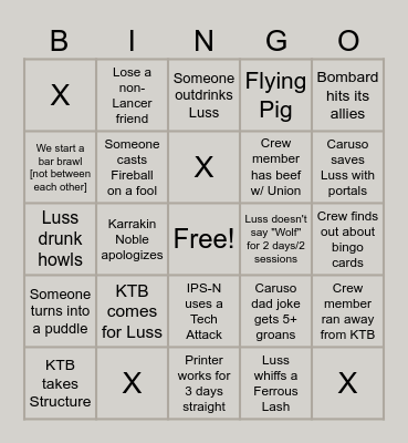 Caruso vs. Luss Life Bingo Card