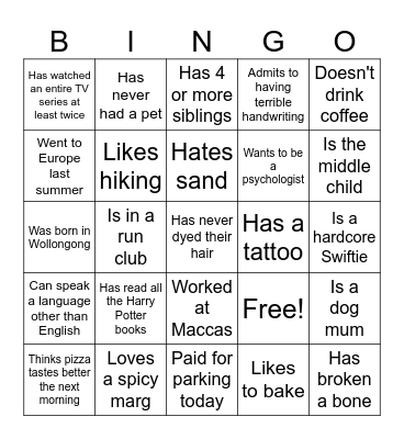 Find someone who ... Bingo Card