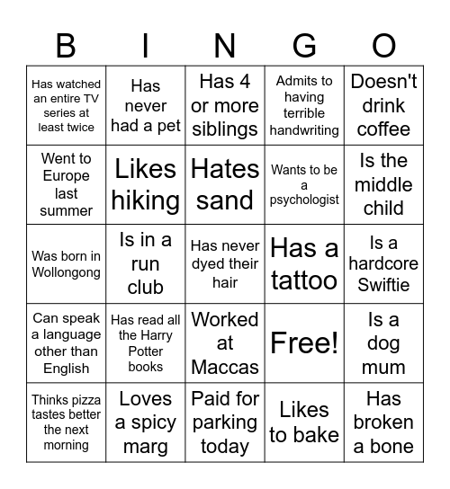 Find someone who ... Bingo Card