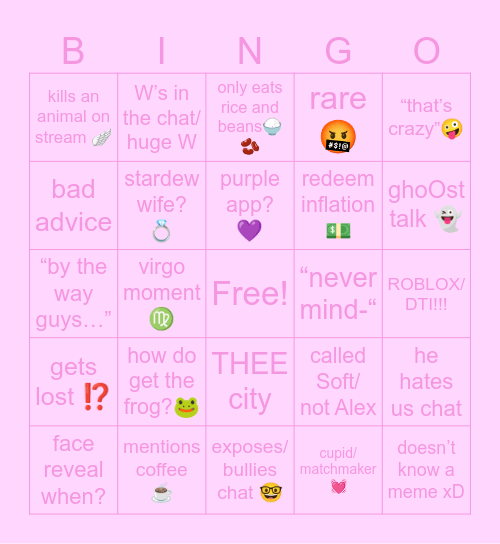 stream bingo! Bingo Card