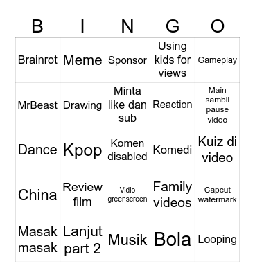 Incognito YT shorts indo server bingo Card