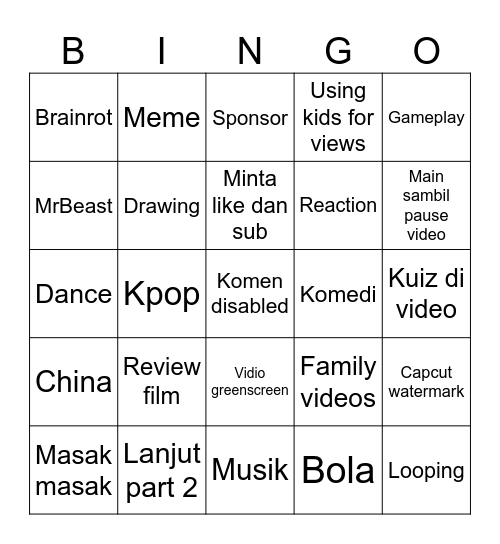 Incognito YT shorts indo server bingo Card