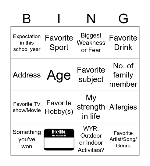 Knowing Myself Bingo Card