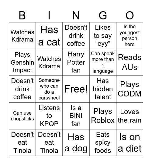 Untitled Bingo Card