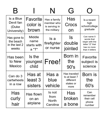 Untitled Bingo Card
