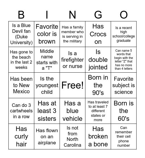 Untitled Bingo Card