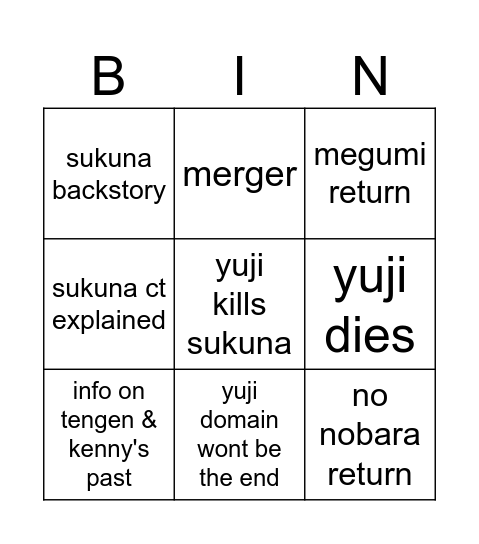 jjk 264 and on Bingo Card