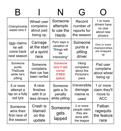 ALR New Physics Update Bingo Card