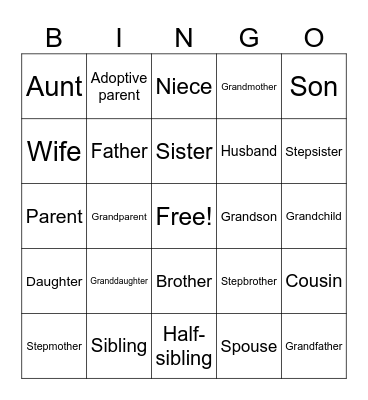 Family Bingo Card