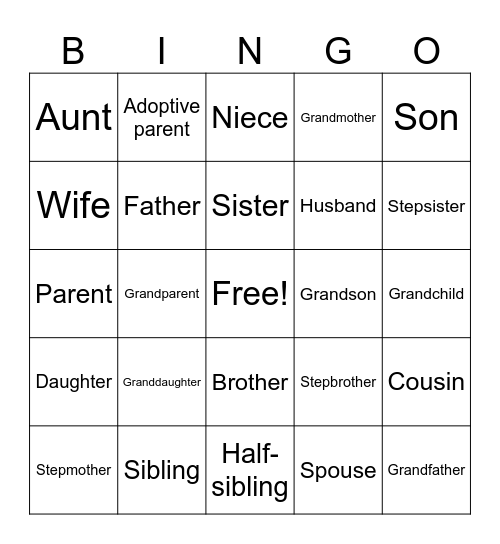 Family Bingo Card