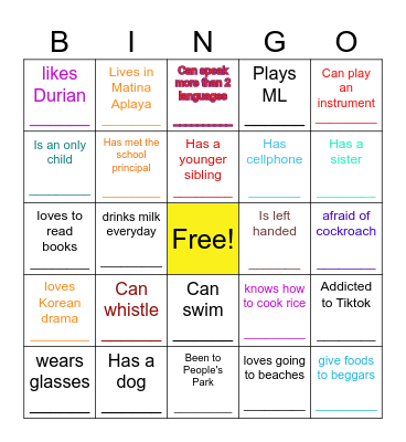 Getting to know you Bingo Card