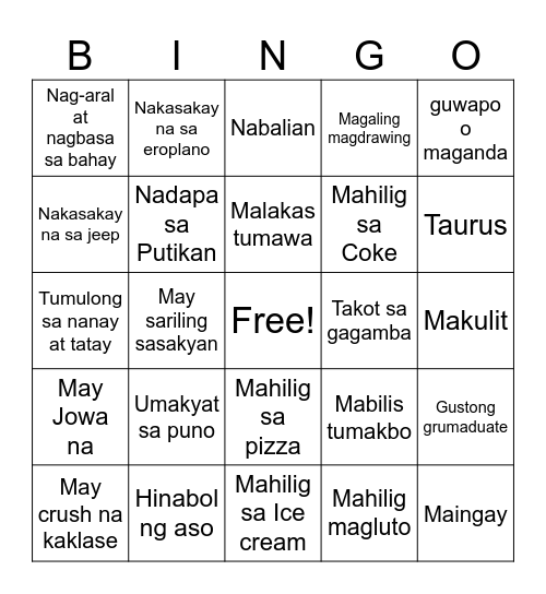 Know ME!! Bingo Card