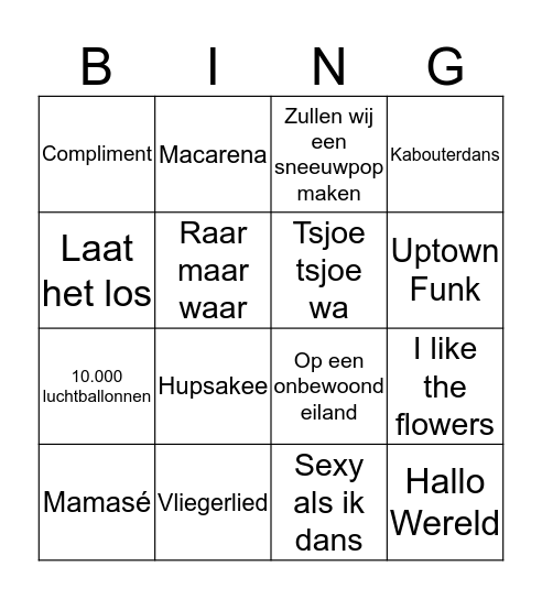 Muziekbingo  Bingo Card