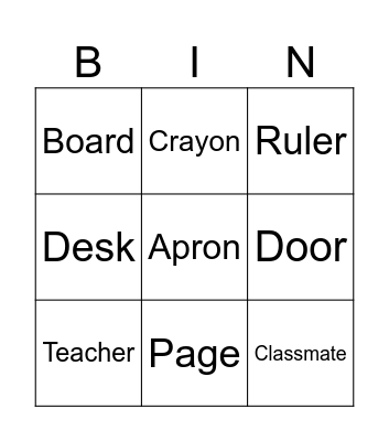 School Supplies Bingo Card