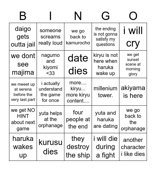 y6 finale Bingo Card