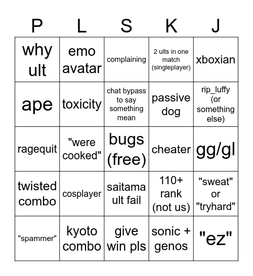 tsb 2v2s bingo Card