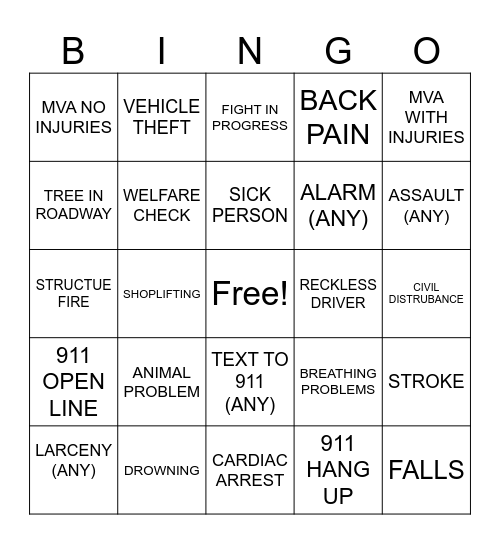 911 BINGO Card