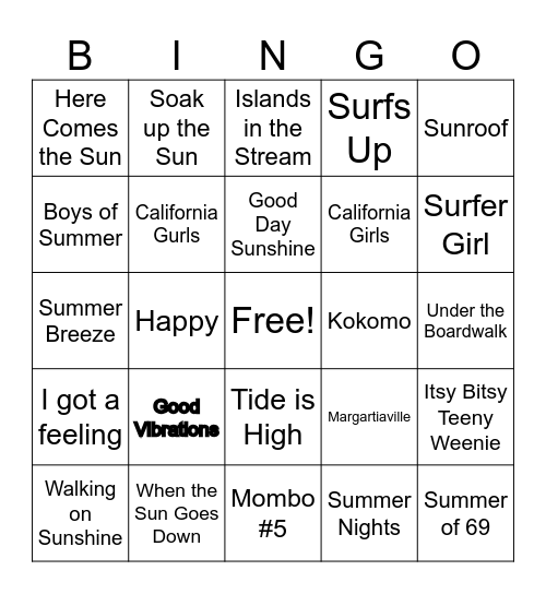 Music Bingo Card