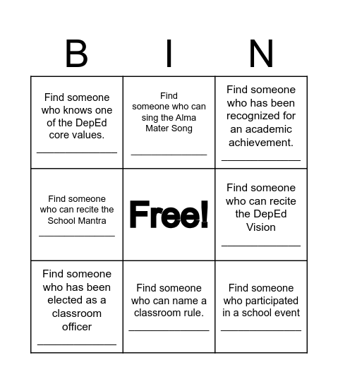 Untitled Bingo Card