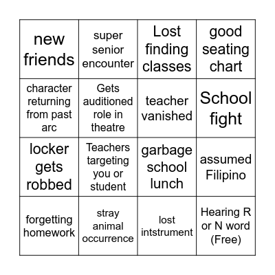 Freshmen Bingo Card