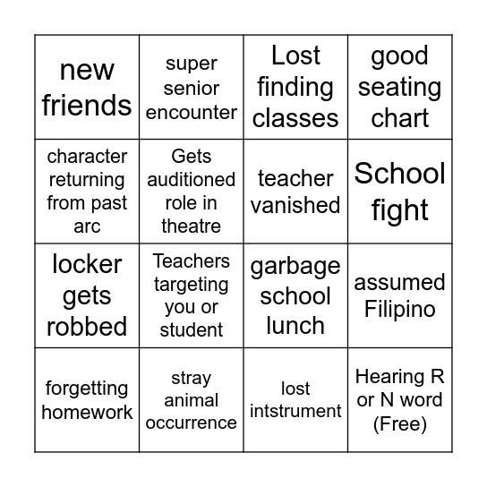 Freshmen Bingo Card