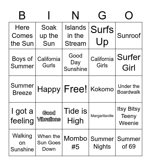 Music Bingo Card