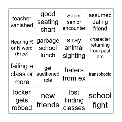 Freshman Bingo Card