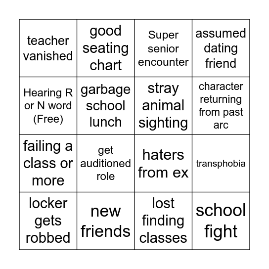 Freshman Bingo Card