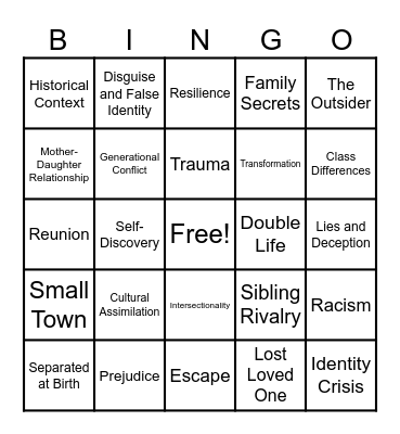The Vanishing Half Bingo Card