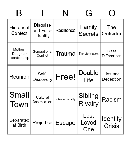 The Vanishing Half Bingo Card