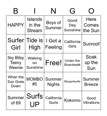 Music Bingo Card