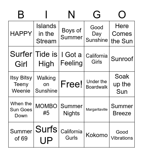 Music Bingo Card