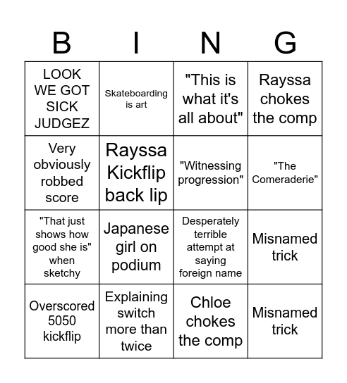 Women street finals Bingo Card