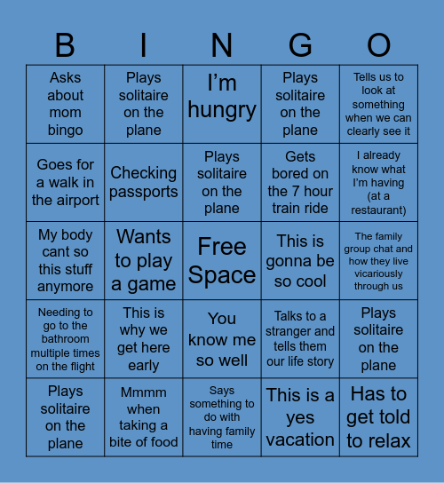 Mom Bingo Card