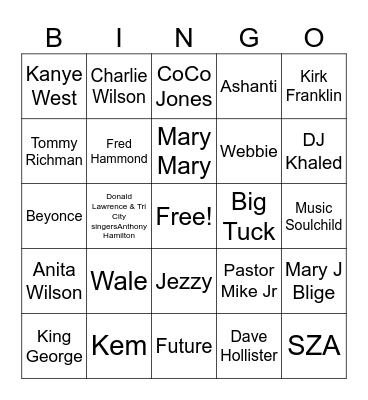 New School Gospel & RnB Mashup Bingo Card