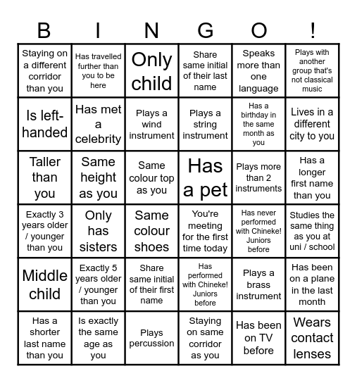 Chineke! Junior Bingo Card