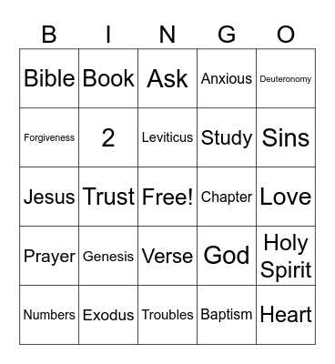 Bible Study Bingo Card