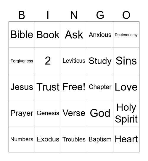 Bible Study Bingo Card