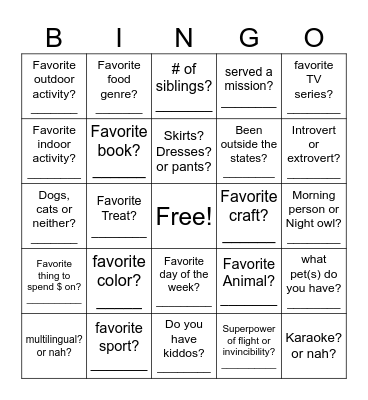 Name:___________________ Bingo Card