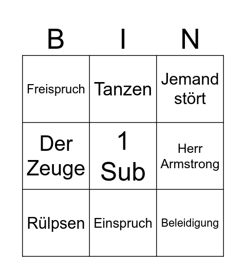 Gericht Bingo Card