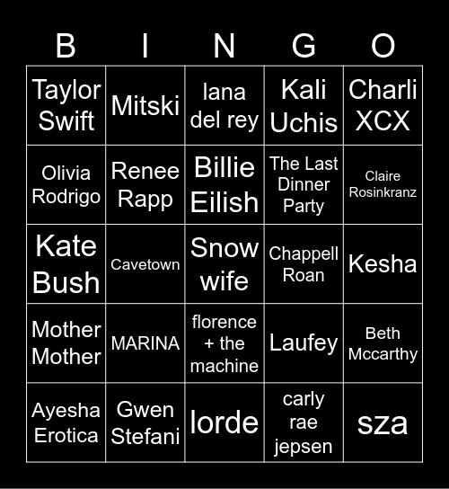 my music taste Bingo Card