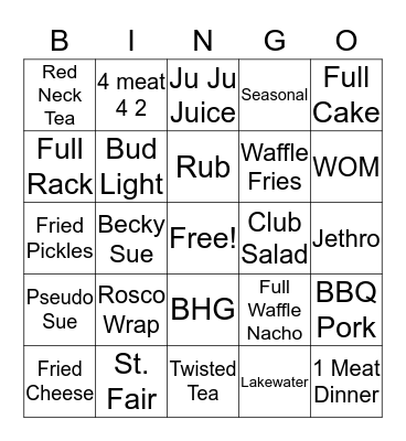 JETHRO'S Bingo Card