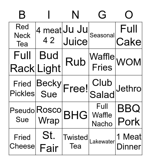 JETHRO'S Bingo Card