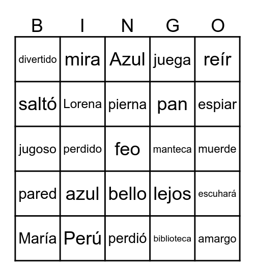 Bingo de palabras Bingo Card