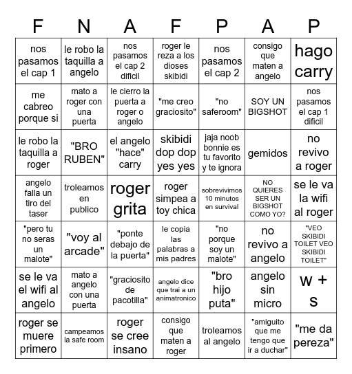 fnaf pizza party bingo Card