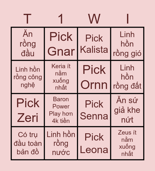 MINI-GAME BINGO: T1 vs GEN.G Bingo Card